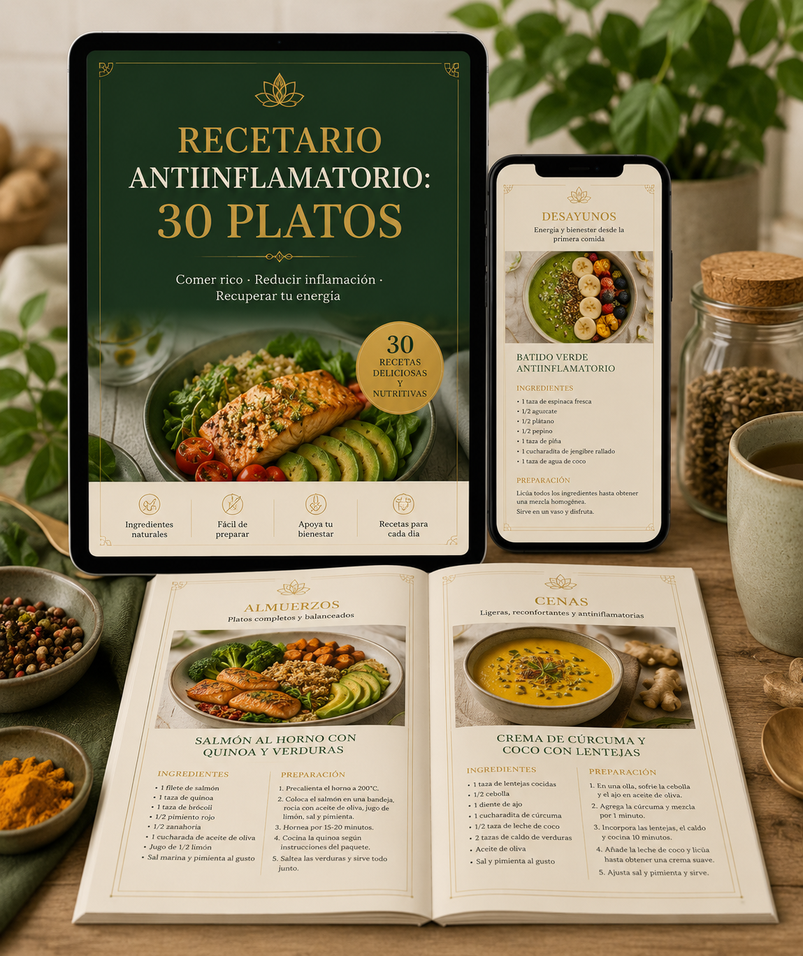 Recetario Antiinflamatorio: 30 Platos